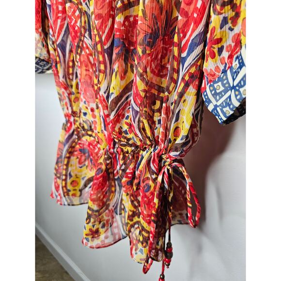 Nine West Vibrant Sheer Drawstring Scoop neck blouse size 2X - Picture 6 of 10